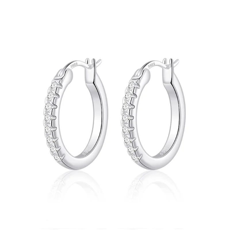 luxury diamond earrings for women -Sterling Silver Crystal Hoop Earrings Created with Zircondia® Crystals