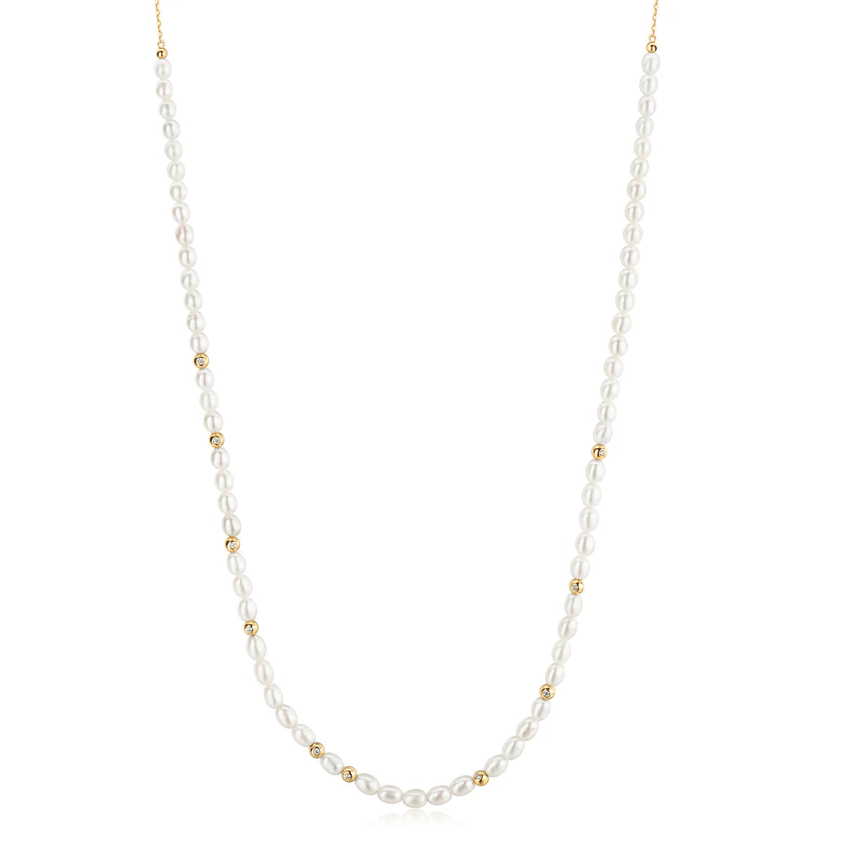 pearl drop necklaces for women -Ania Haie Gold Freshwater Pearl and White Cubic Zirconia Bezel Set Slider Necklace