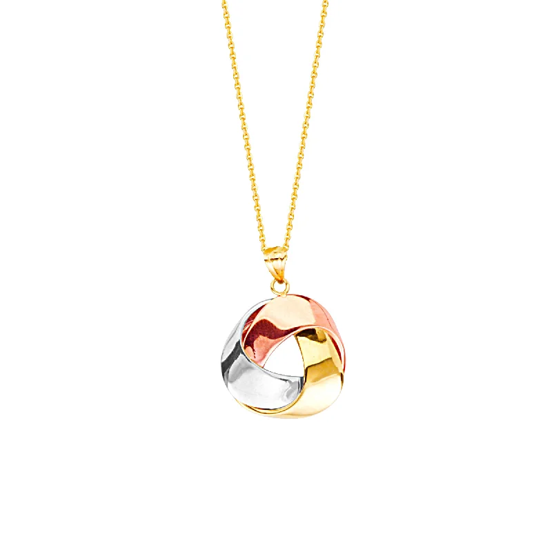 geometric necklaces for women -Three Tone 14k White, Rose and Yellow Gold Love Knot Flat Ribbon Style Necklace