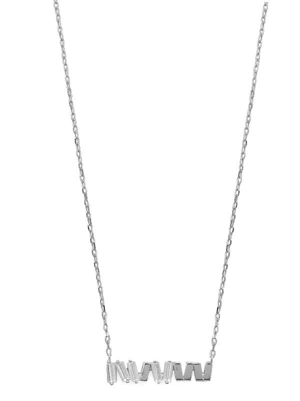 elegant pearl necklaces for brides -Bar Necklace with ZigZag Cubic Zirconia Sterling Silver