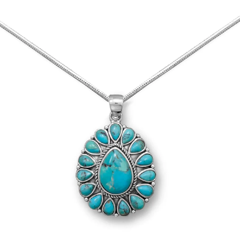 silver chain necklaces for women -Reconstituted Turquoise Necklace Sterling Silver Flower with Snake Chain