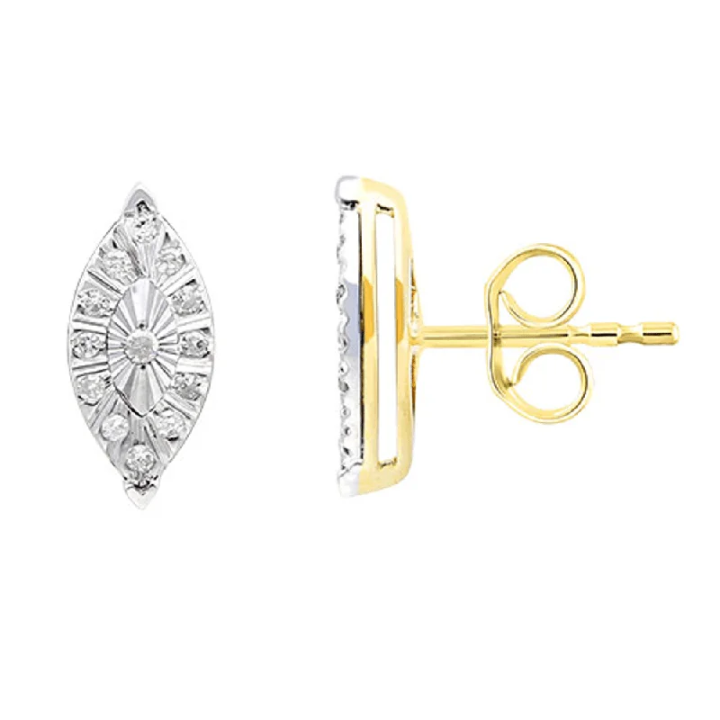 pearl drop earrings for women -Marquise Stud Earrings with 0.10ct of Diamonds in 9ct Yellow Gold