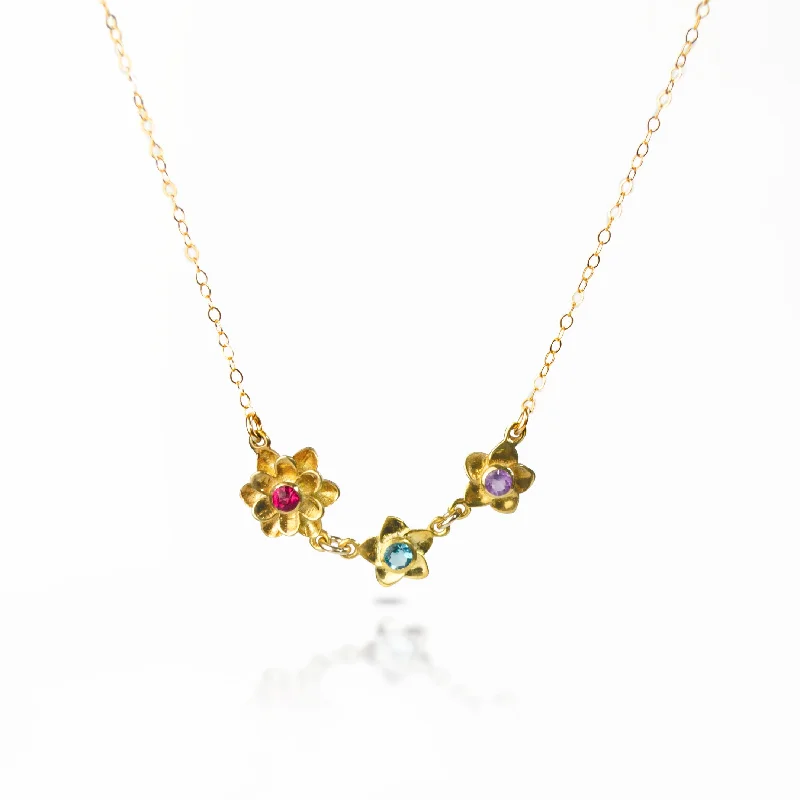 fashion gold necklaces for women -Bloom Birthstone Mom Necklace, Birthstone Flower Connector Pendants