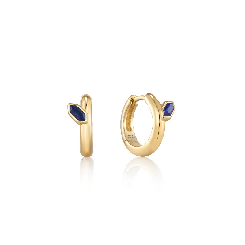 bridal earrings for women -Ania Haie Gold Lapis Emblem Huggie Hoop Earrings