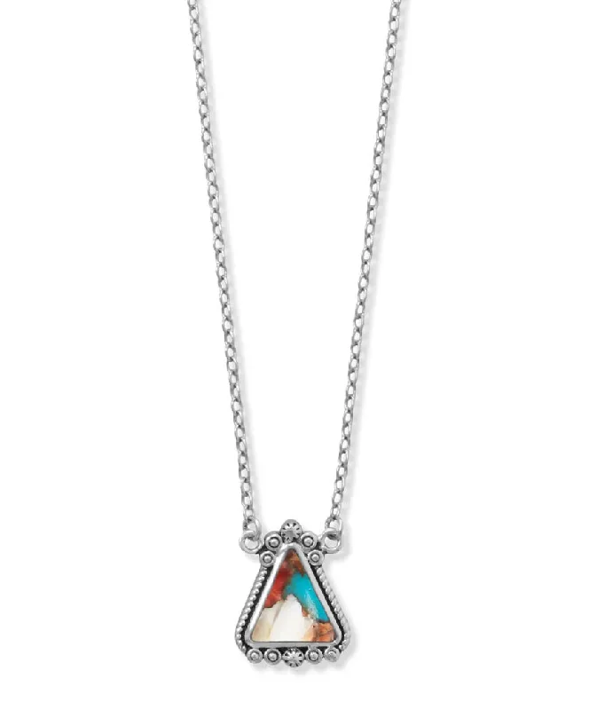 vintage crystal necklaces for women -Turquoise and Spiny Oyster Necklace Sterling Silver Adjustable Length