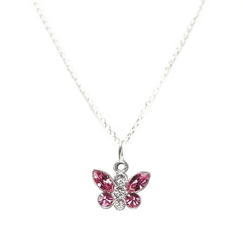 charm necklaces for women -Pink Butterfly Necklace Made with Swarovski(R) Crystal Sterling Silver