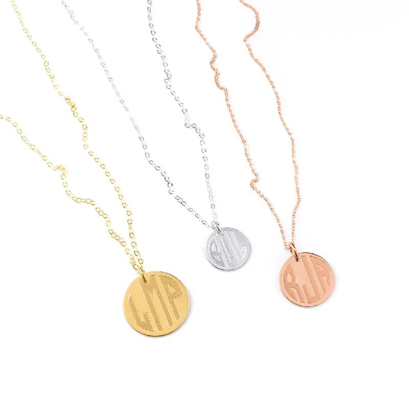 engraved gold necklaces for women -Personalized Monogram Necklace - Disk Necklace