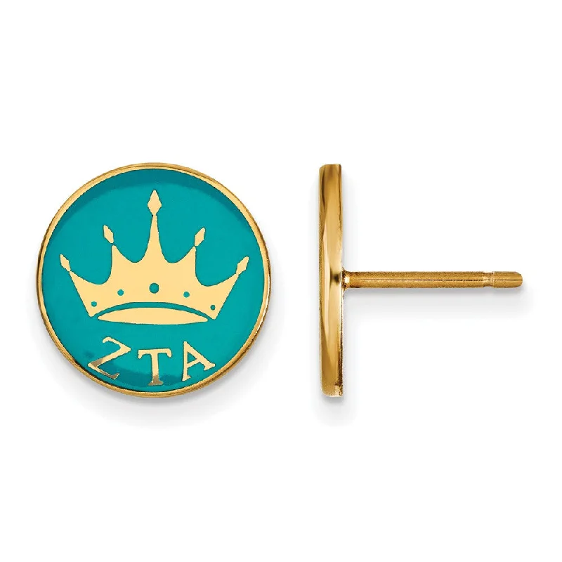 luxurious gold earrings for women -14K Plated Silver & Enamel Zeta Tau Alpha Crown Post Earrings