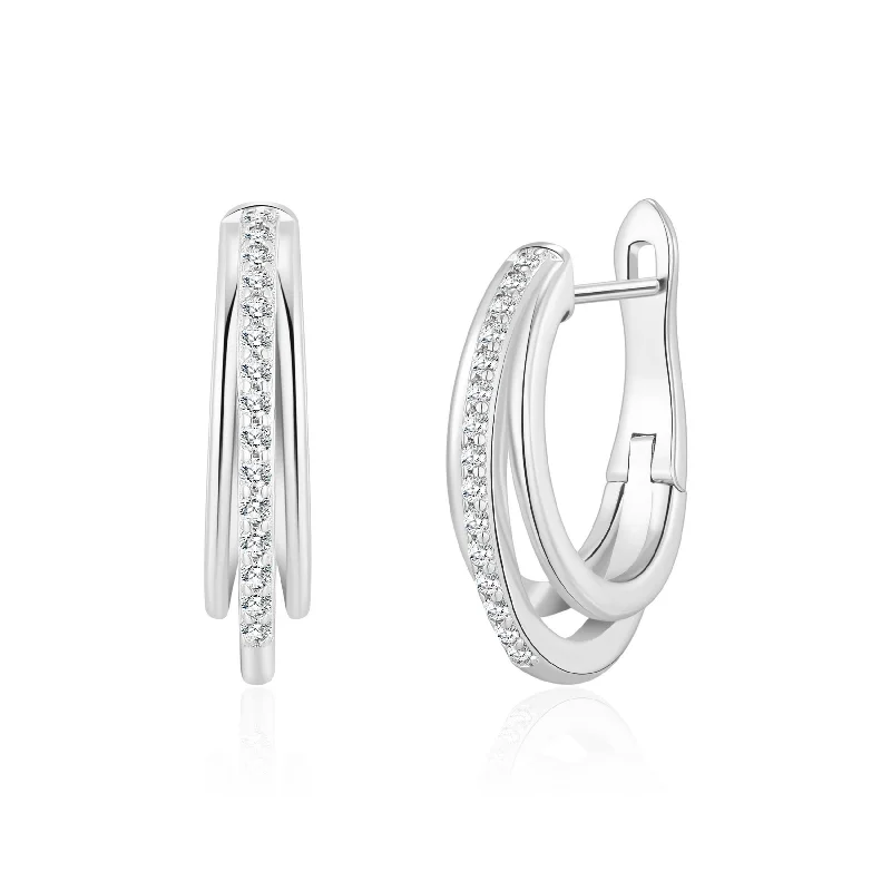 gold stud earrings for women -Silver Plated Triple Hoop Earrings Created with Zircondia® Crystals