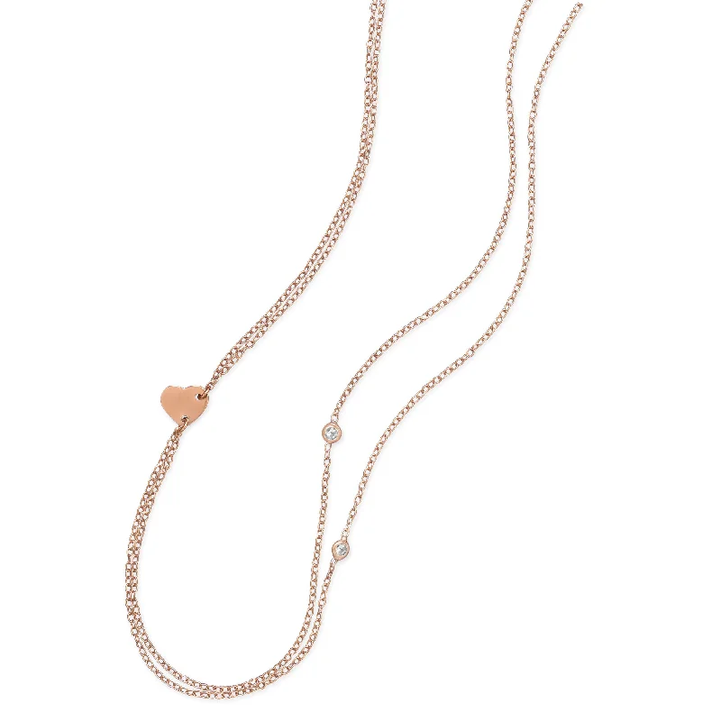 wedding pendant necklaces for women -Double-strand Rose Gold-plated Heart Necklace with Cubic Zirconia Accents