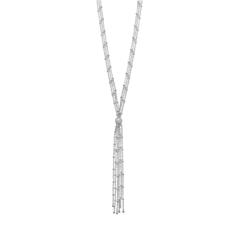 modern gemstone necklaces for women -Bead Satellite Chain Bolo Y Necklace Rhodium on Sterling Silver - Nontarnish