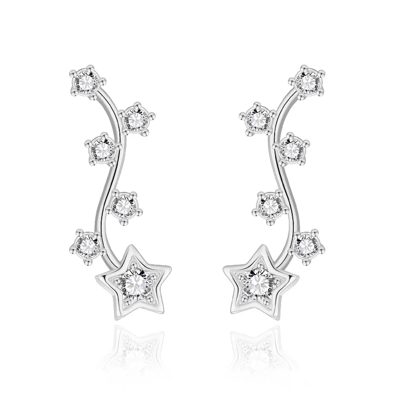 long earrings for women -Silver Plated Star Climber Earrings Created with Zircondia® Crystals