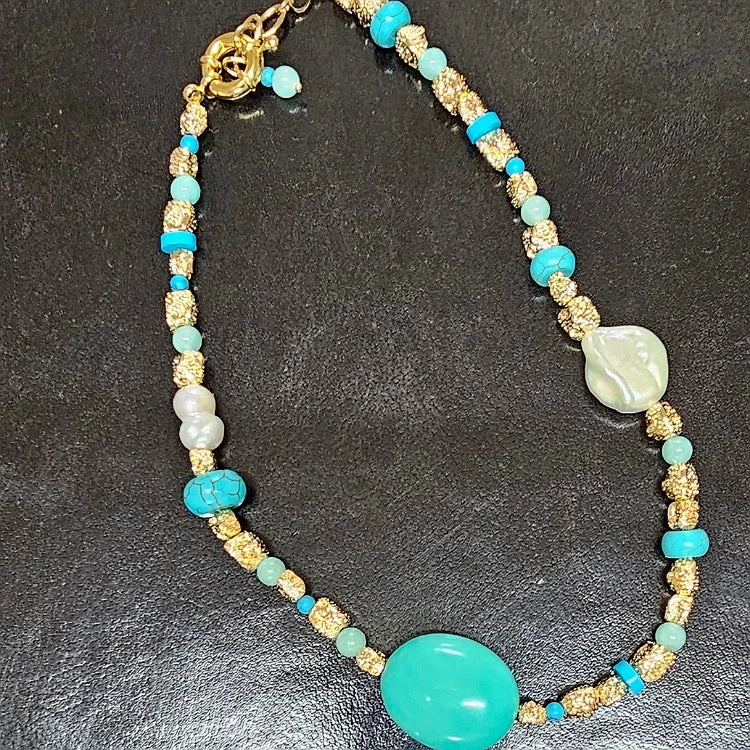 birthday gift necklaces for women -NECKLACE TURQUOISE JADE AND HOWLITE