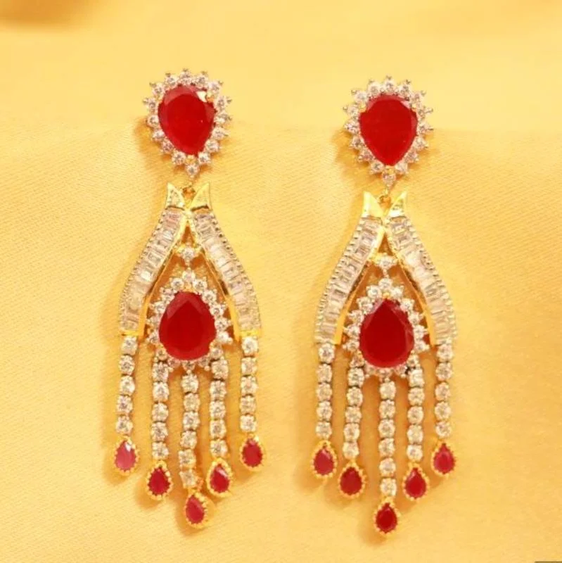 elegant earrings for women -Red american diamonds danglers-drops