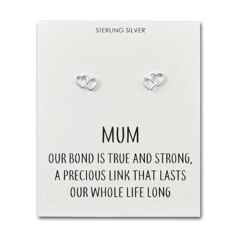 minimalist earrings for women -Sterling Silver Mum Quote Heart Link Earrings