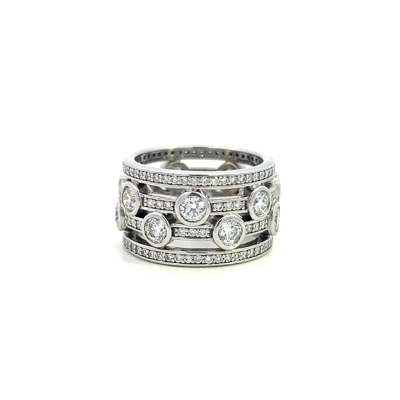 gemstone rings for women -Estate 18K White Gold 2.54ctw Diamond Multi Row Open Ring by Hearts On Fire