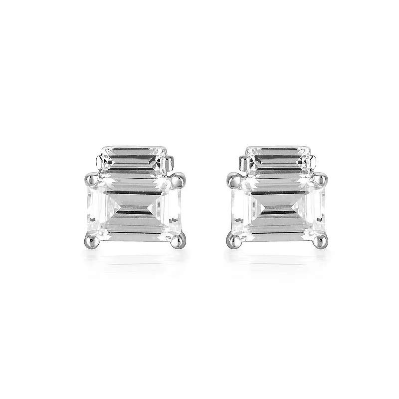 diamond earrings for women -Georgini Emilio Silver Double Baguette Earrings