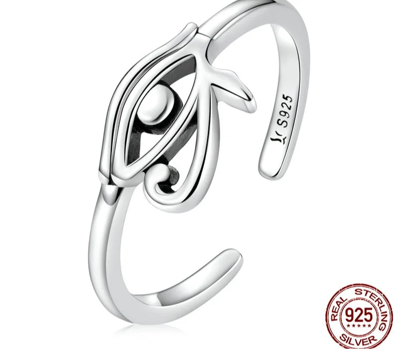 trendy engagement rings -925 Sterling Sliver Eye Of Horus, Open/adjustable Ring