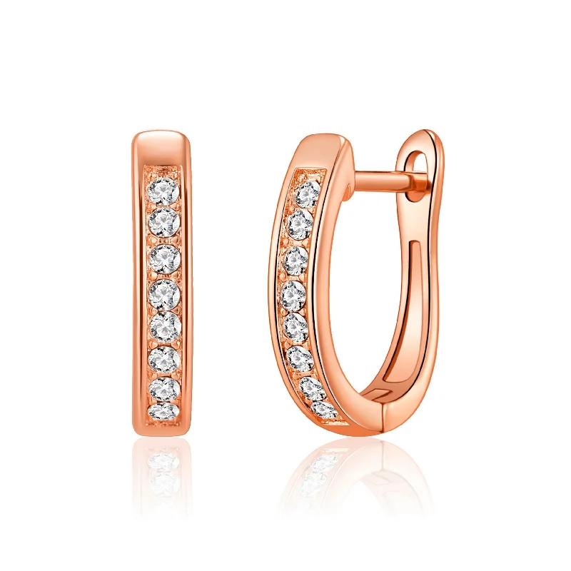 cute earrings for women -Rose Gold Plated Channel Set Hoop Earrings Created with Zircondia® Crystals