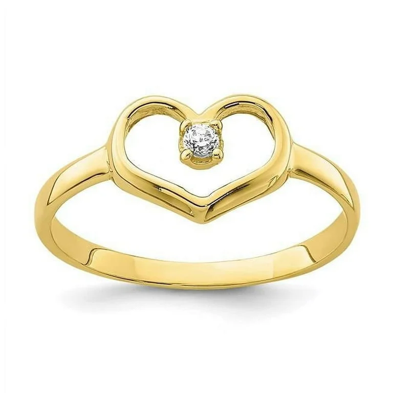 cushion cut rings for women -10K Yellow Gold Cubic Zirconia Open Heart Kid's Ring