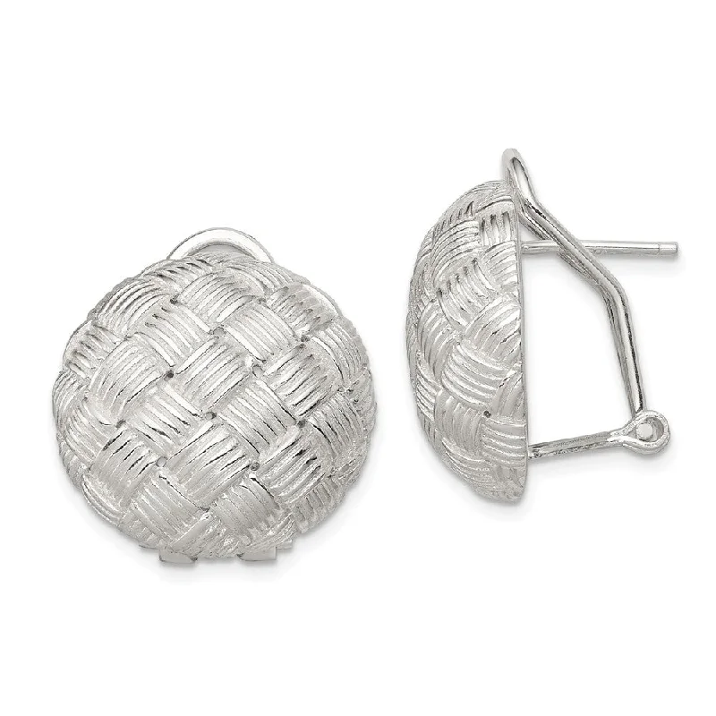 gold drop earrings for women -Sterling Silver Basket Weave Button Earrings - 20mm