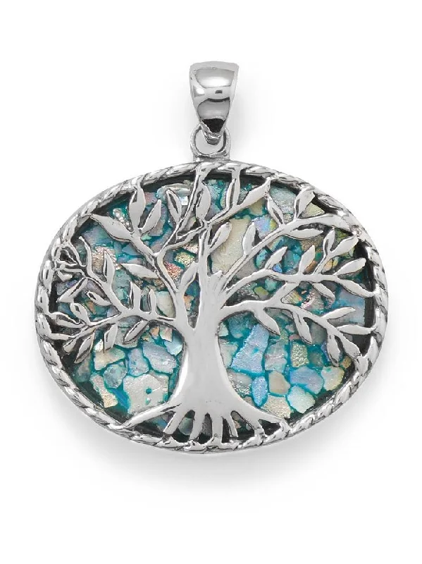 personalized necklace pendants for women -Ancient Roman Glass Tree of Life Pendant Necklace Sterling Silver, Pendant Only