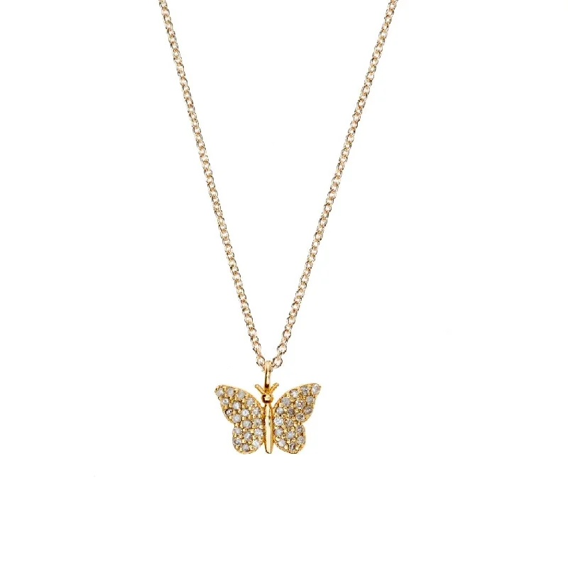 fashion pendant necklaces for women -Butterfly Gold Plated Necklace w. Diamond