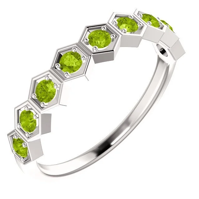 wedding ring sets for women -14KT GOLD 0.54 CARAT PERIDOT HEXAGONAL STACKABLE RING