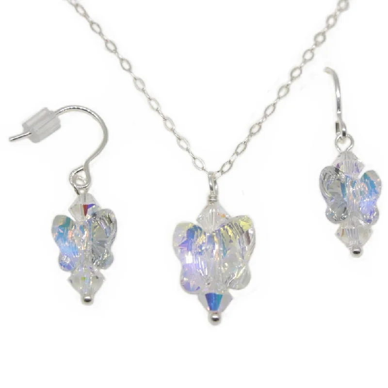 modern gemstone necklaces for women -Butterfly Necklace Earring Set Rainbow AB Swarovski(R) Crystals Sterling Silver