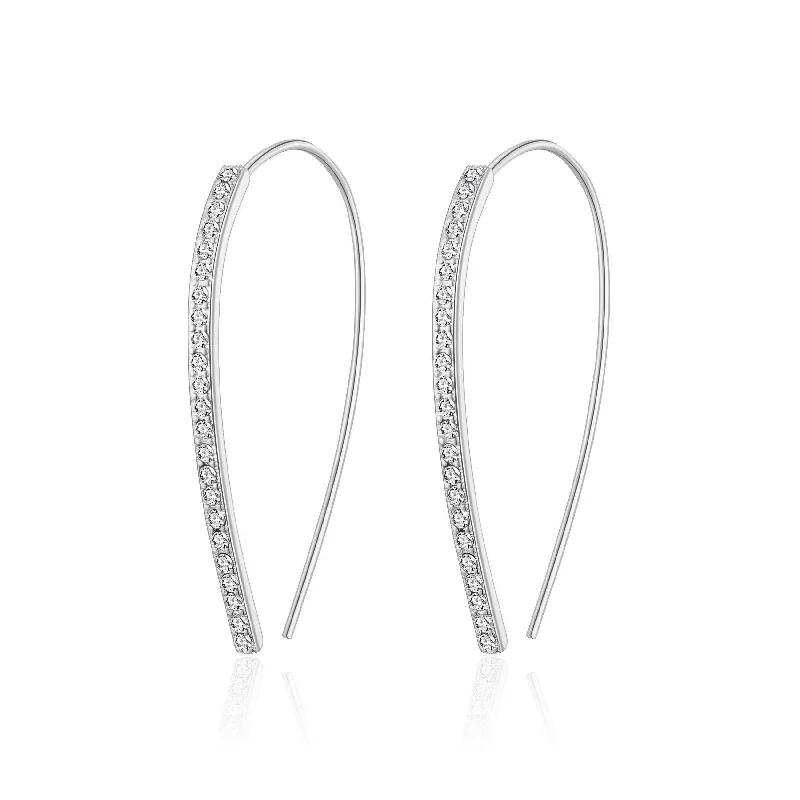 elegant dangle earrings for women -Silver Plated Thread Earrings Created with Zircondia® Crystals