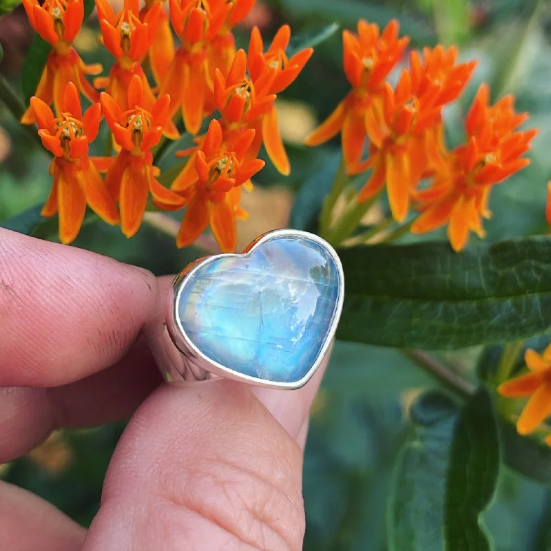 silver stacking rings -Moonstone and Sterling Silver Heart Ring