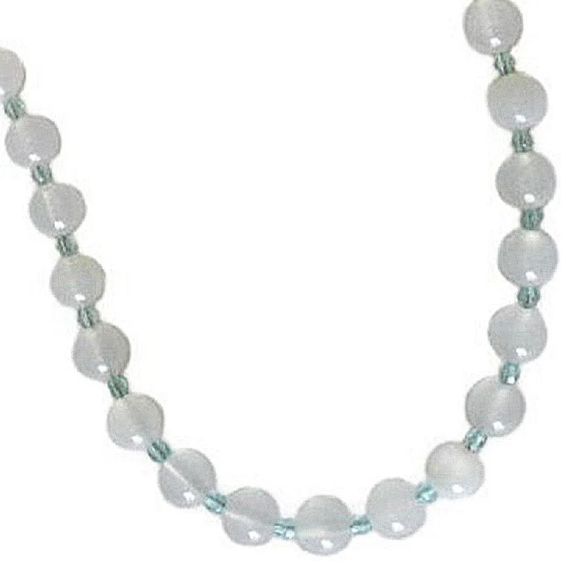 gold bar necklaces for women -White Translucent Agate Aqua Czech Bead Necklace Gold-plated