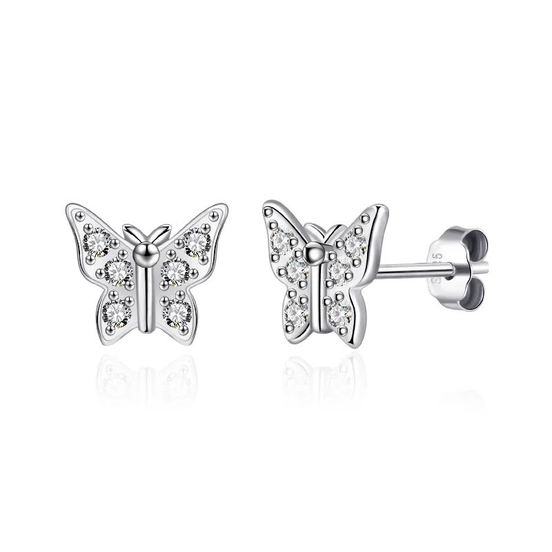 fashion hoop earrings for women -Sterling Silver Butterfly Earrings Created with Zircondia® Crystals