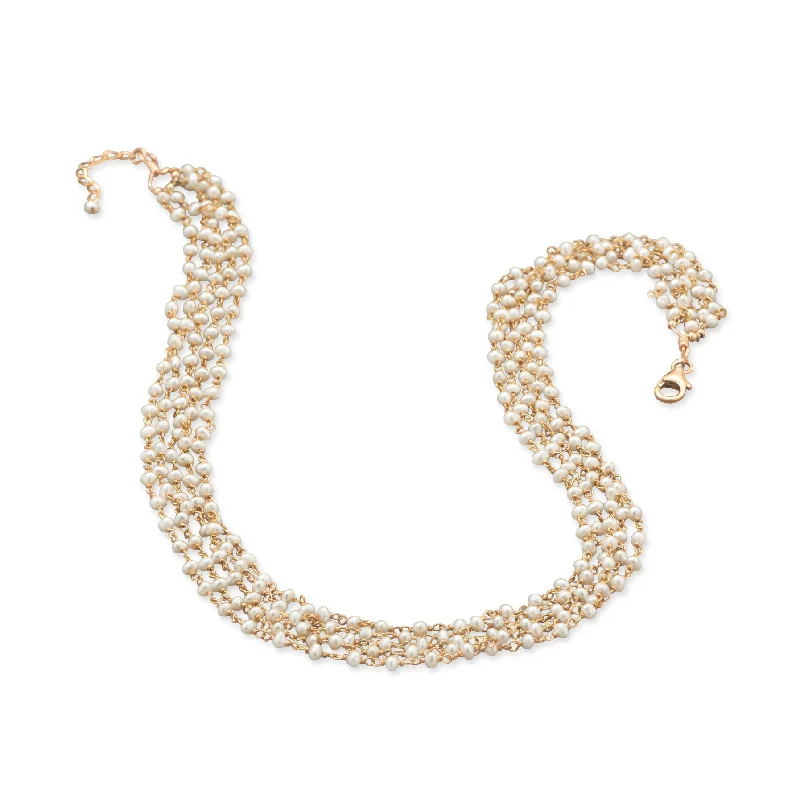 sapphire necklaces for women -White Cultured Freshwater Pearl Necklace Multilayer 5-strand Gold-plated