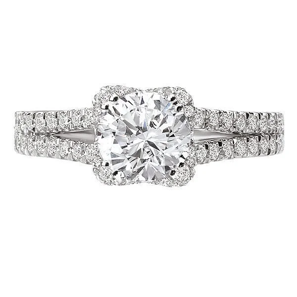 modern rings for women -18KT White Gold 2.00 CTW Diamond Split V Shank Halo Ring