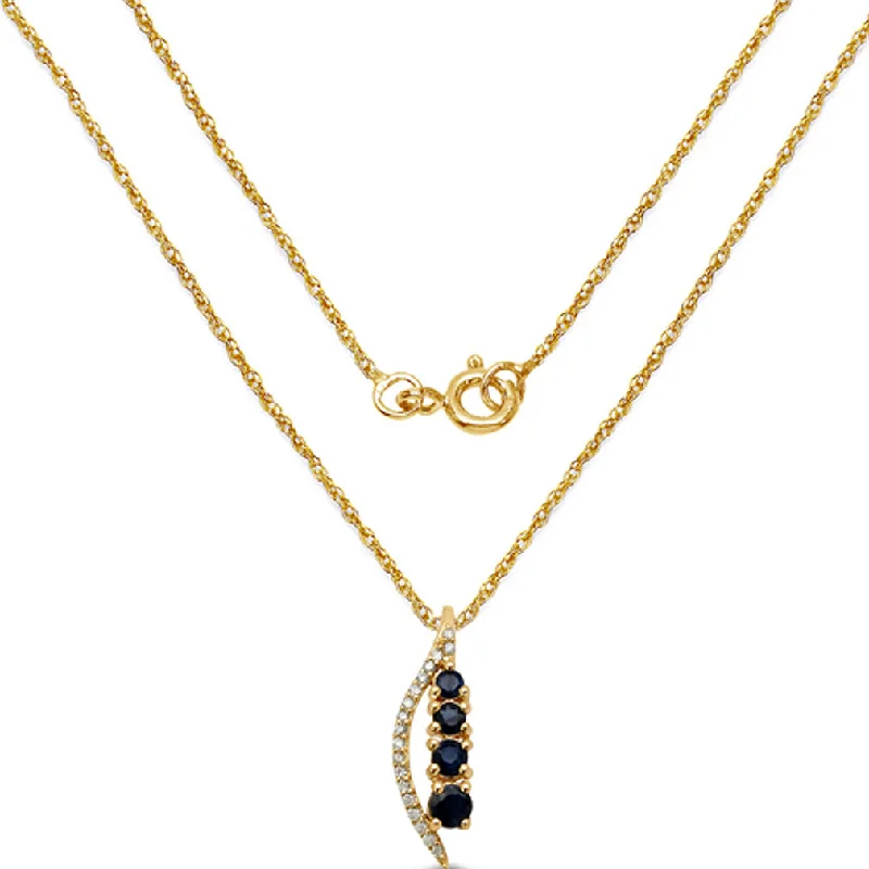 trendy necklaces for women -14k Yellow Gold Genuine Sapphire and White Diamond Necklace