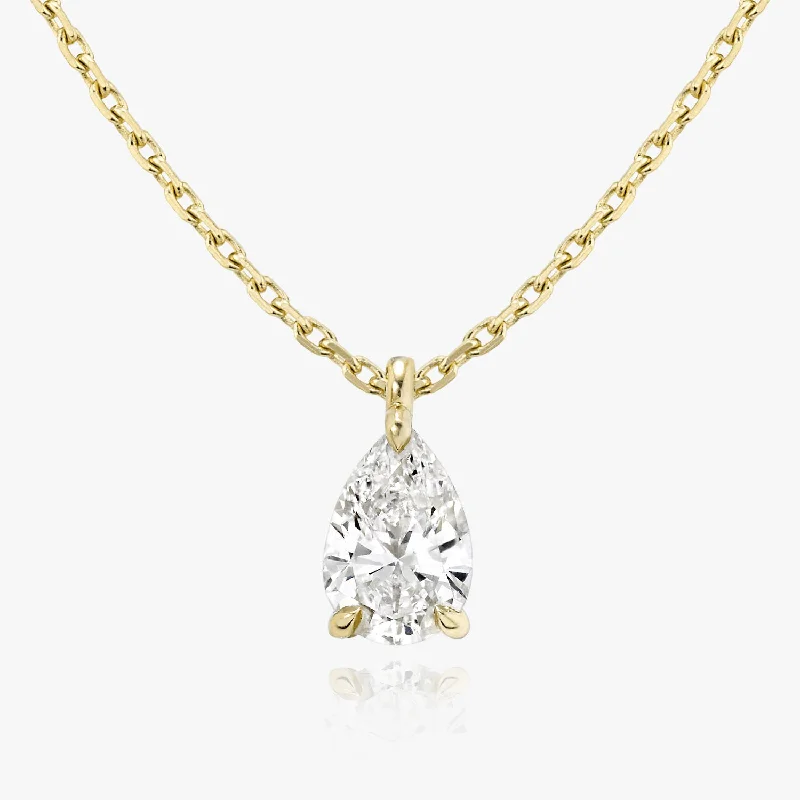 engraved gold necklaces for women -Solitaire Pear 14K Gold Necklace w. Lab-Grown Diamond