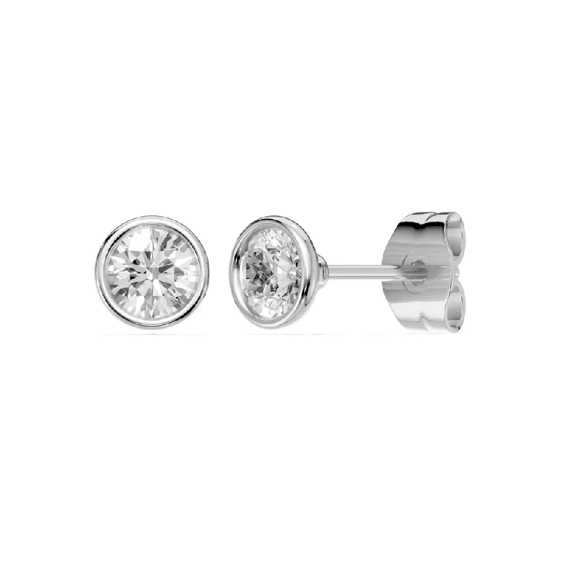 pearl drop earrings for women -Bezel Stud Earrings with 0.80ct of Laboratory Grown Diamonds in Sterling Silver and Platinum