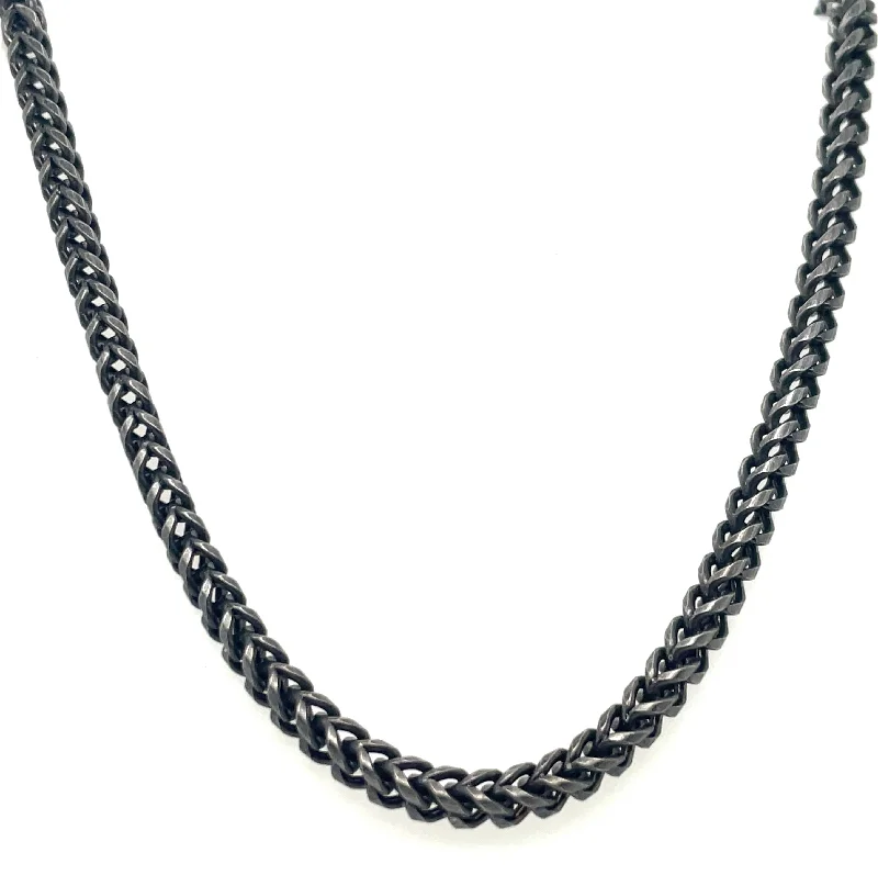 casual necklaces for women -Gents Black Stainless Steel Spiga 22” Necklace