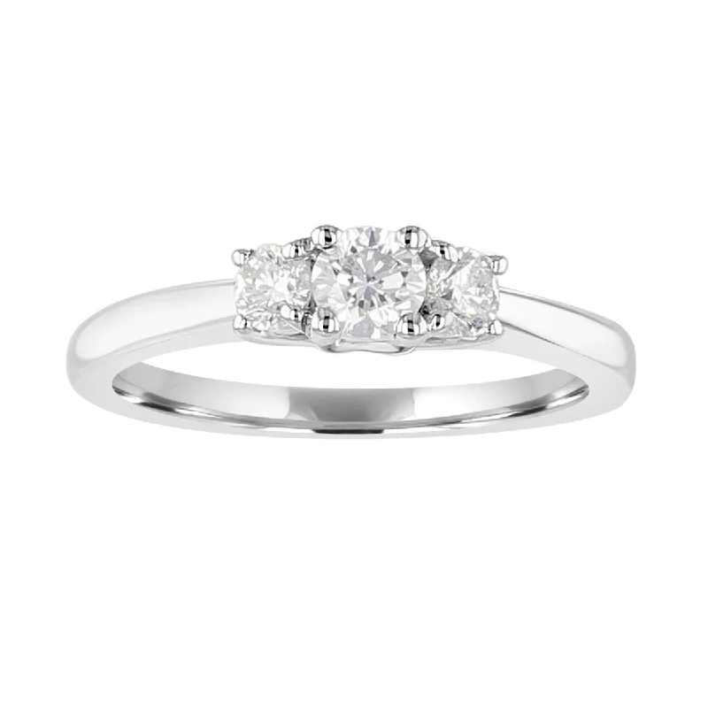 unique engagement rings -14KT White Gold 1/2 CTW Diamond 3 Stone Ring