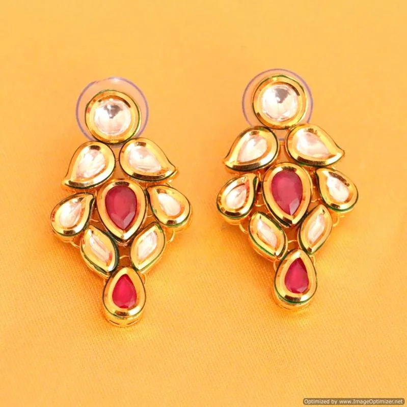 clip-on earrings for women -Ruby Kundan Meenakari Ethnic Earrings