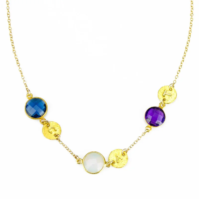 elegant necklaces for women -Custom Mother's Station Necklace with Birthstones & Stamped Initial Discs