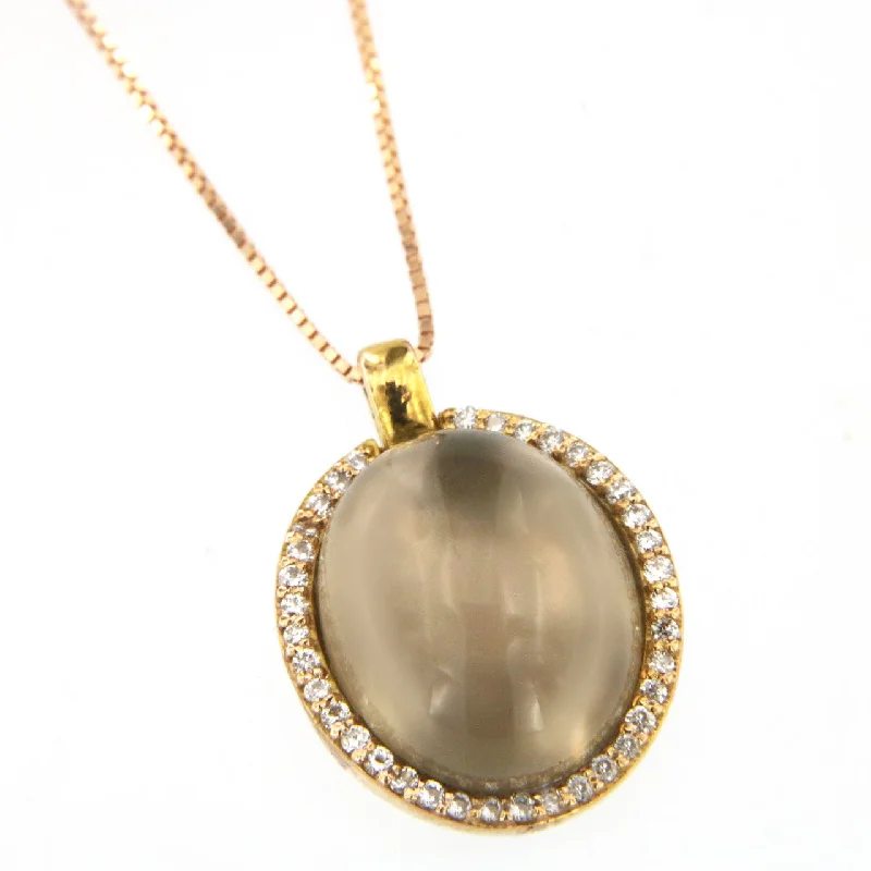 birthstone necklaces for women -Cabouchon 18K Rose Gold Necklace w. Diamonds & Smokey Quartz