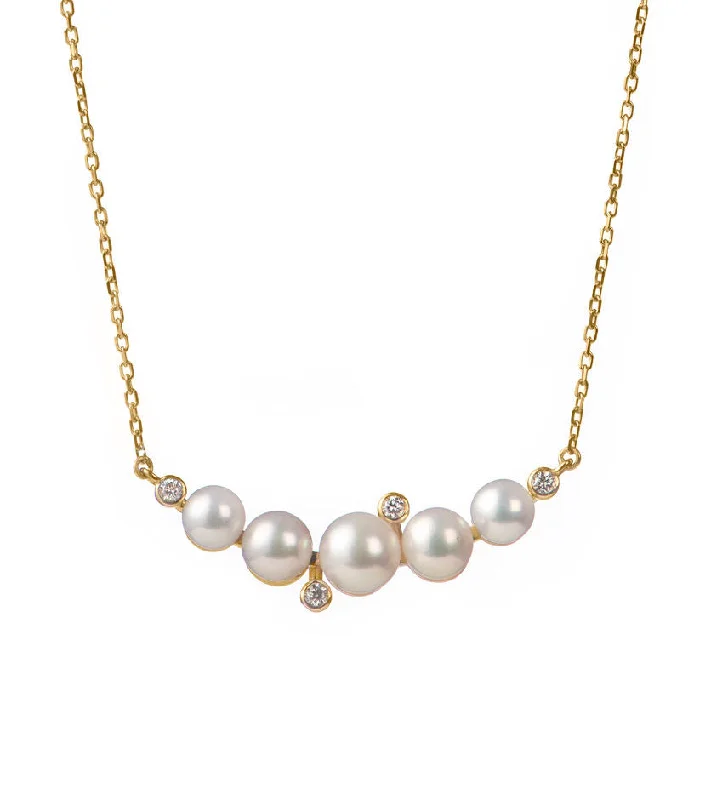 crystal drop necklaces for women -Sea Foam 18K Gold Necklace w. Diamonds & Pearls