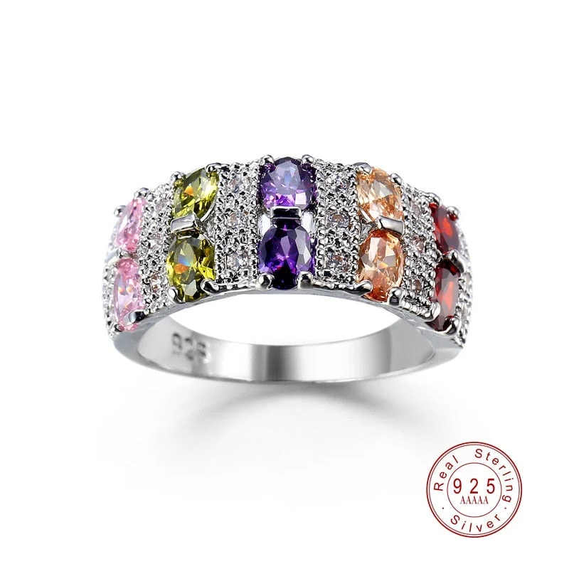 silver rings for women -Colorful Sparkling Cubic Zircon Bague Bijoux Ring