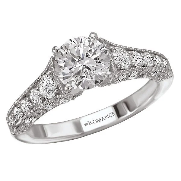 bridal set rings for women -14KT WHITE GOLD 1.75 CTW GRADUATED DIAMOND MILGRAIN RING