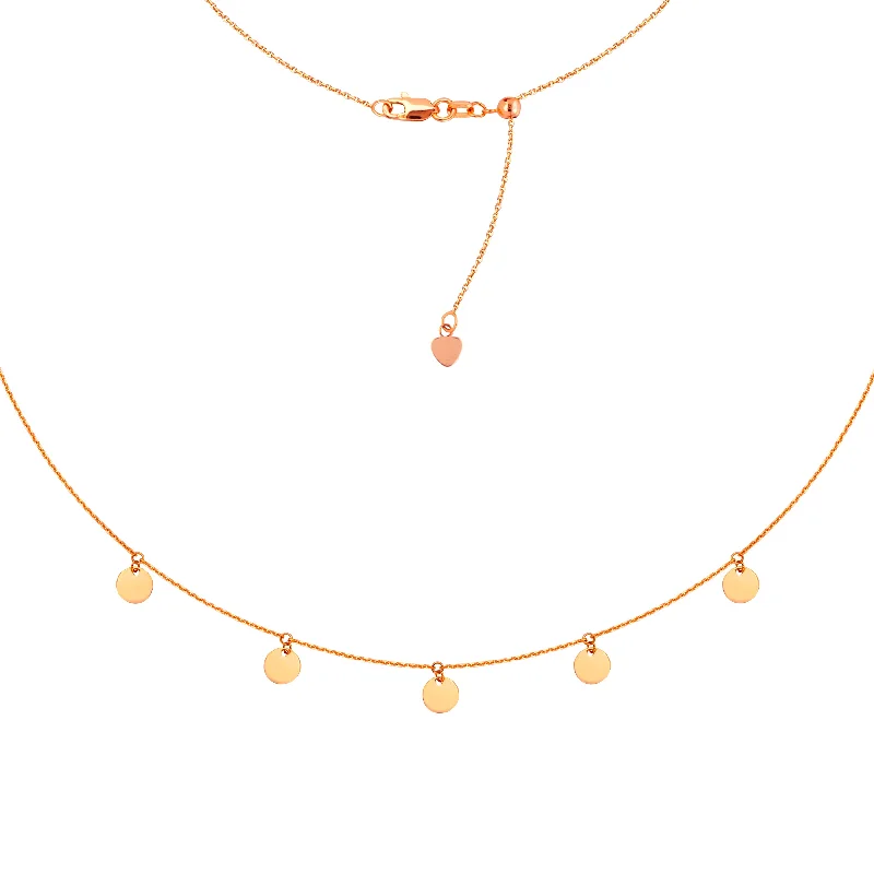 luxury necklaces for women -Choker Necklace with Dangle Disk Charms Chain 14k Rose Gold - Adjustable