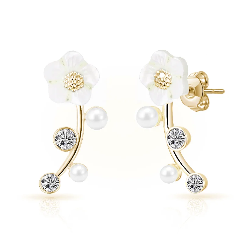 trendy statement earrings for women -Gold Plated Daisy Climber Earrings Created with Zircondia® Crystals