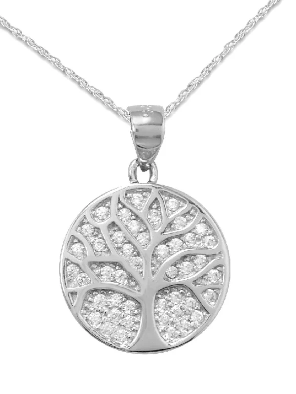 stunning necklaces for women -Tree of Life Necklace Cubic Zirconia Nontarnish Sterling Silver with Rope Chain