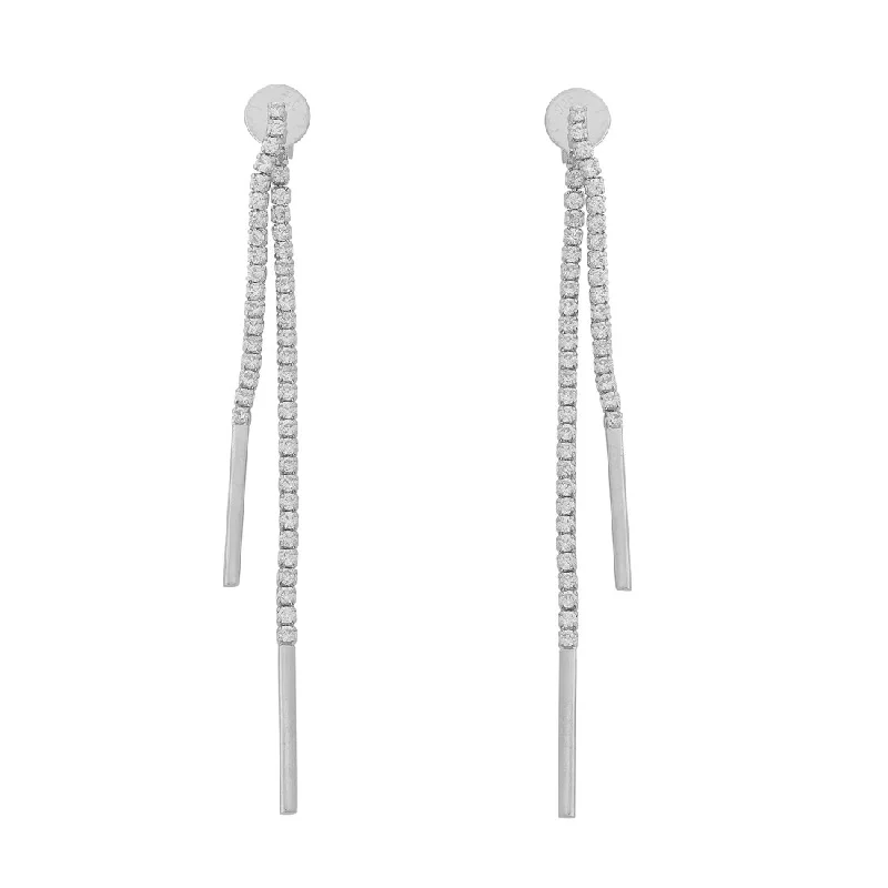 elegant earrings for women -Sterling Silver White Cubic Zirconia Double Claw Thread Drop Earrings